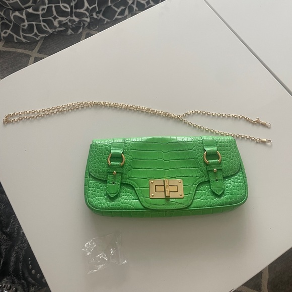 Vintage Lauren Ralph Lauren Green Faux Croc Skin Handbag Gold Toned - Picture 10 of 10